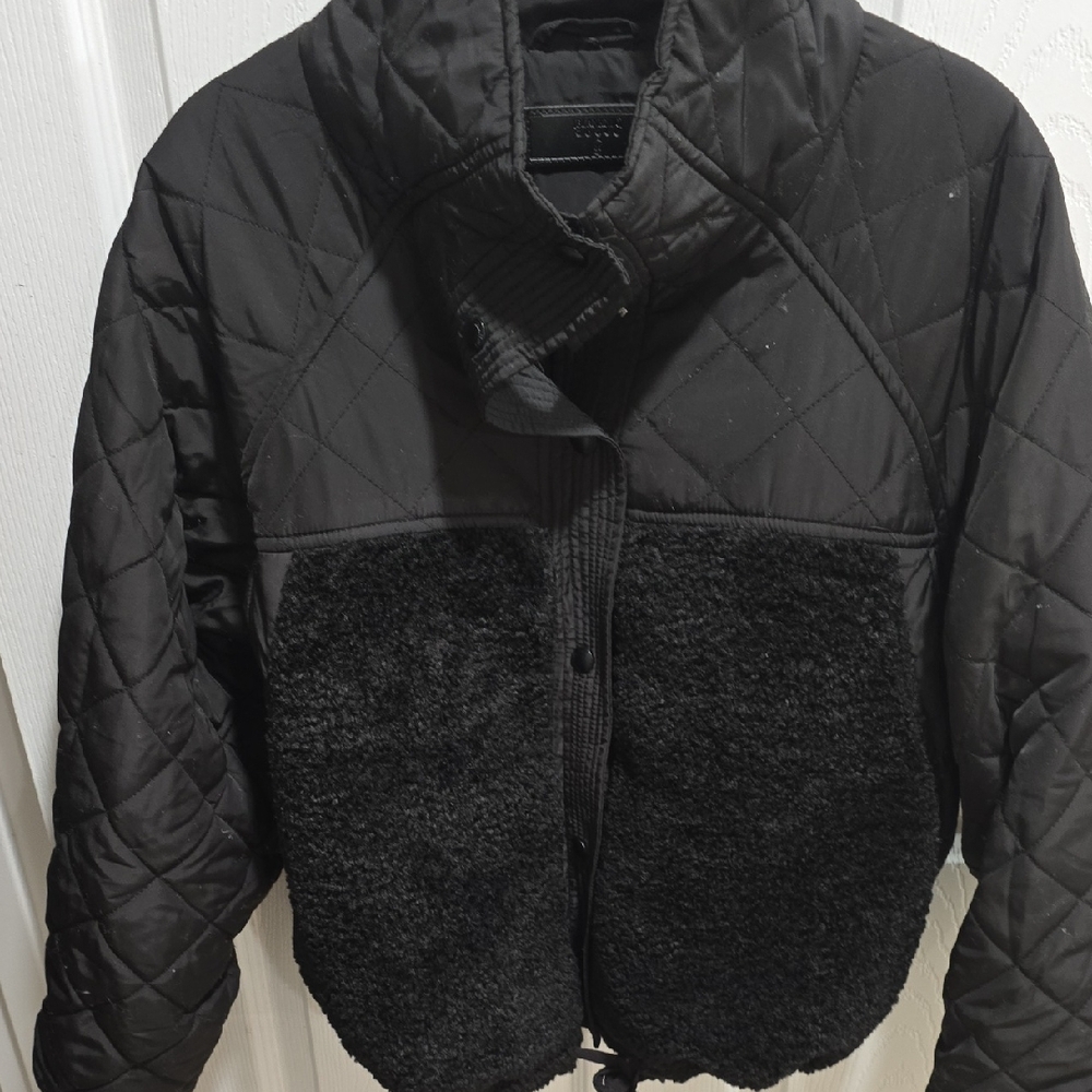 Blank NYC Black Quilted Puffer Jacket with Faux Fur